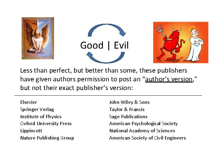 Good | Evil Less than perfect, but better than some, these publishers have given