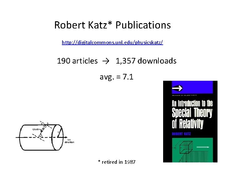 Robert Katz* Publications http: //digitalcommons. unl. edu/physicskatz/ 190 articles → 1, 357 downloads avg.