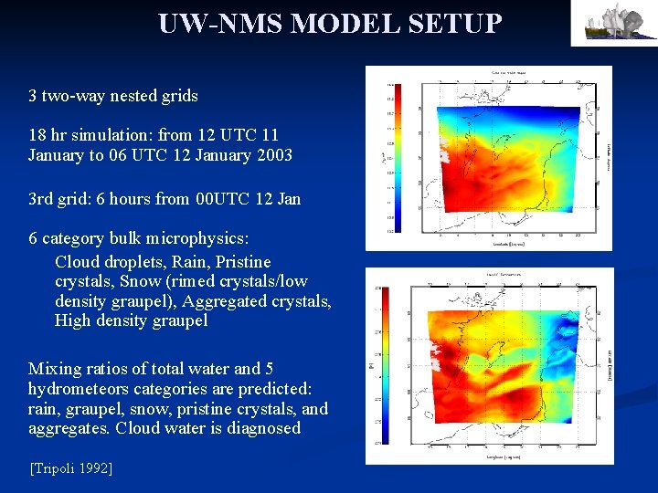 UW-NMS MODEL SETUP 3 two-way nested grids 18 hr simulation: from 12 UTC 11