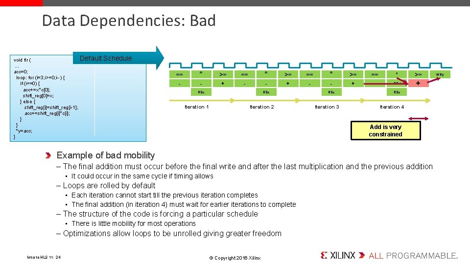 Data Dependencies: Bad void fir ( … acc=0; loop: for (i=3; i>=0; i--) {