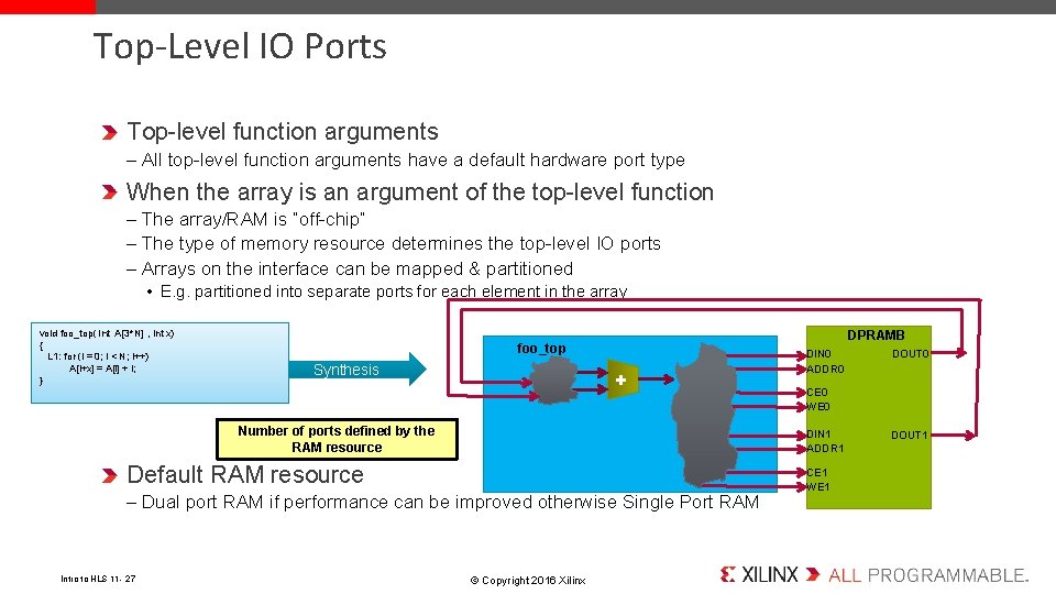 Top-Level IO Ports Top-level function arguments – All top-level function arguments have a default