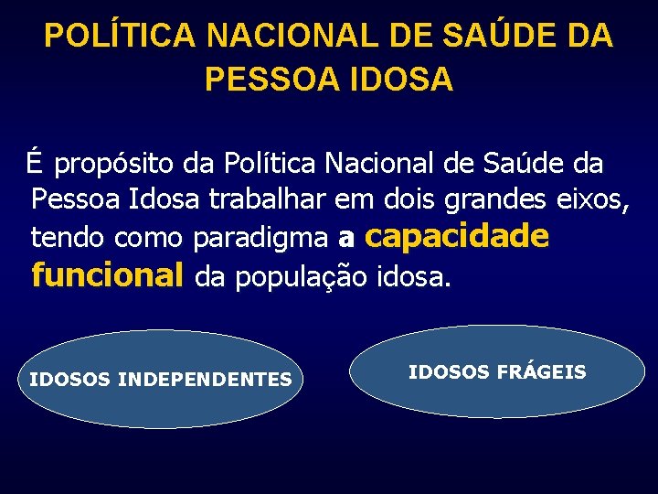 POLÍTICA NACIONAL DE SAÚDE DA PESSOA IDOSA É propósito da Política Nacional de Saúde