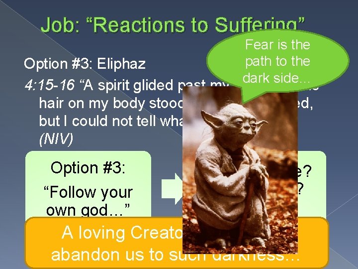 Job: “Reactions to Suffering” Fear is the path to the dark side… Option #3: