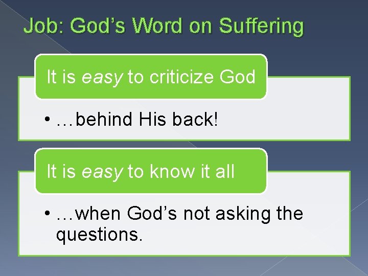 Job: God’s Word on Suffering It is easy to criticize God • …behind His