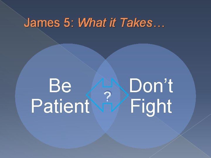 James 5: What it Takes… Be Patient ? Don’t Fight 
