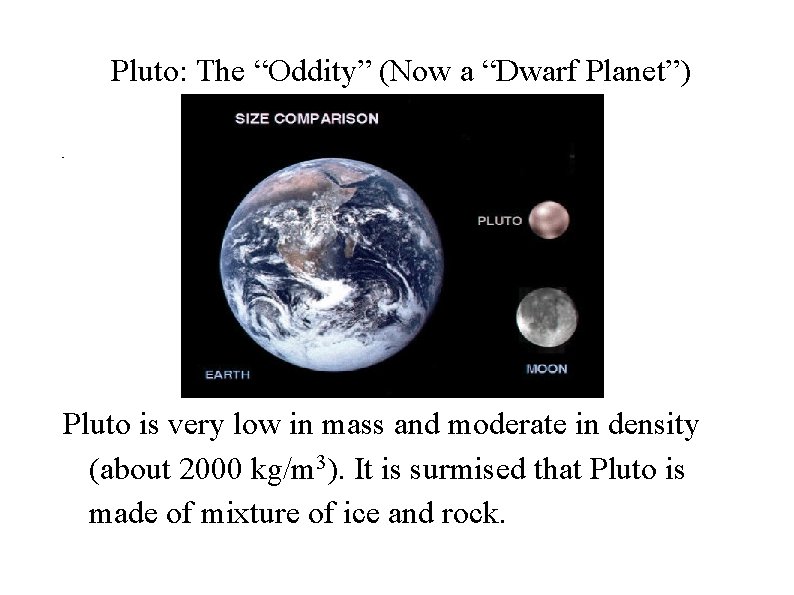 Pluto: The “Oddity” (Now a “Dwarf Planet”) Pluto is very low in mass and