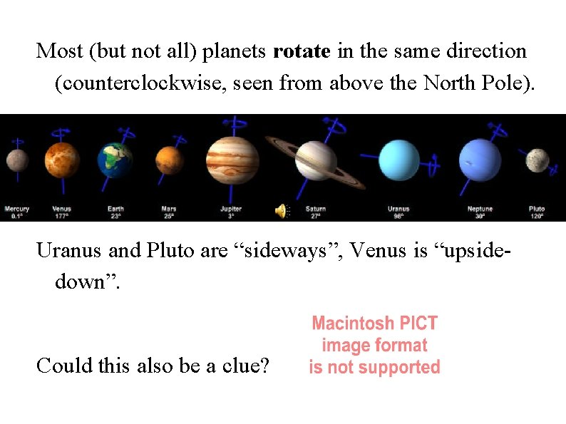 Most (but not all) planets rotate in the same direction (counterclockwise, seen from above
