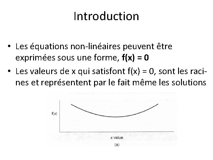 Introduction • Les équations non-linéaires peuvent être exprimées sous une forme, f(x) = 0