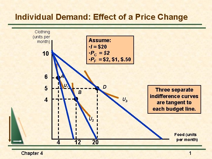 Individual Demand: Effect of a Price Change Clothing (units per month) Assume: • I