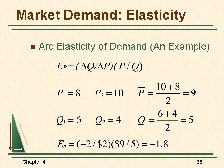 Market Demand: Elasticity n Arc Elasticity of Demand (An Example) Chapter 4 25 