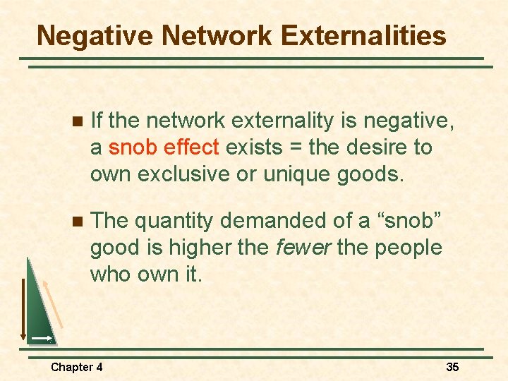 Negative Network Externalities n If the network externality is negative, a snob effect exists