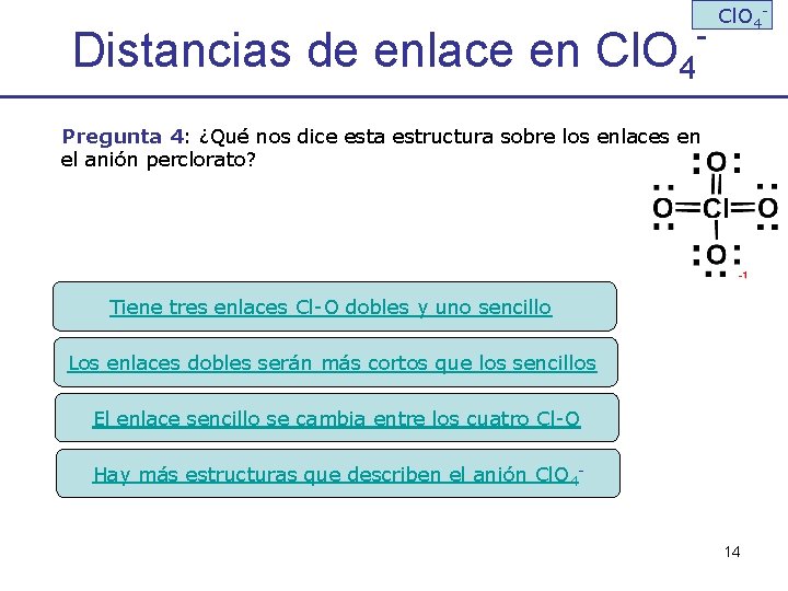 Distancias de enlace en Cl. O 4 - Cl. O 4 - Pregunta 4: