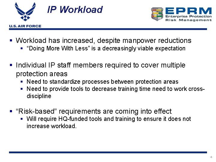 IP Workload § Workload has increased, despite manpower reductions § “Doing More With Less”