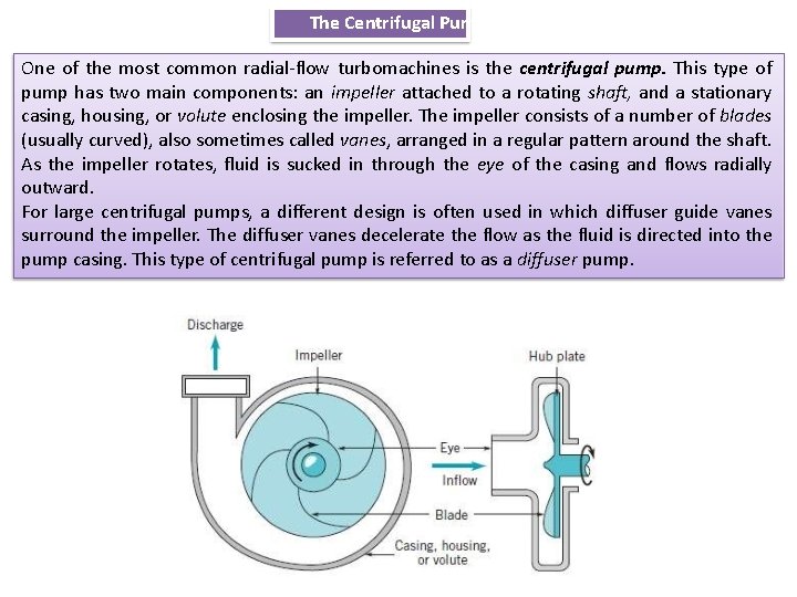 The Centrifugal Pump One of the most common radial-flow turbomachines is the centrifugal pump.