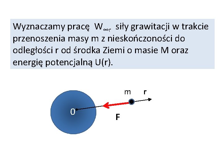 Wyznaczamy pracę W∞r siły grawitacji w trakcie przenoszenia masy m z nieskończoności do odległości