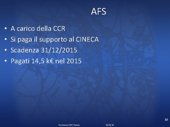 AFS • • A carico della CCR Si paga il supporto al CINECA Scadenza