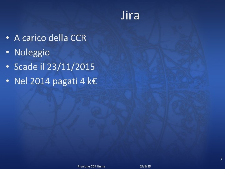 Jira • • A carico della CCR Noleggio Scade il 23/11/2015 Nel 2014 pagati