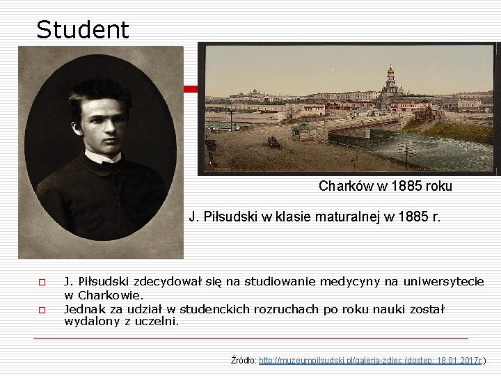 Student Charków w 1885 roku J. Piłsudski w klasie maturalnej w 1885 r. o