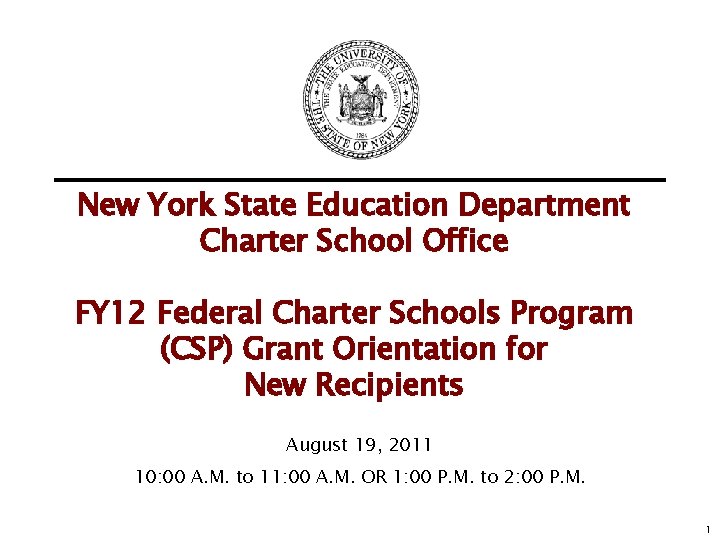 New York State Education Department Charter School Office FY 12 Federal Charter Schools Program