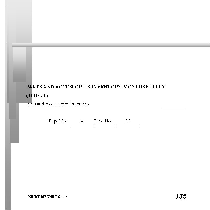 PARTS AND ACCESSORIES INVENTORY MONTHS SUPPLY (SLIDE 1) Parts and Accessories Inventory Page No.