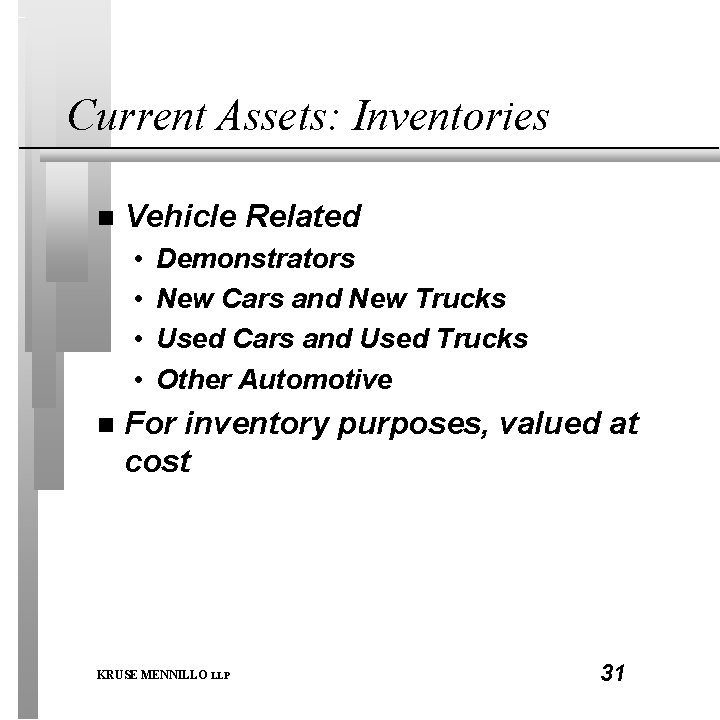 Current Assets: Inventories n Vehicle Related • • n Demonstrators New Cars and New