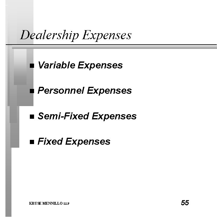 Dealership Expenses n Variable Expenses n Personnel Expenses n Semi-Fixed Expenses n Fixed Expenses
