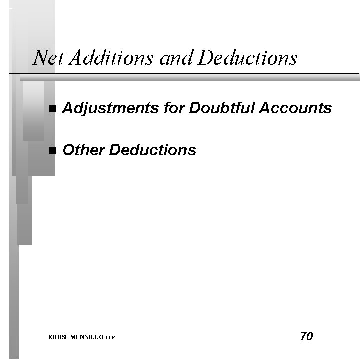 Net Additions and Deductions n Adjustments for Doubtful Accounts n Other Deductions KRUSE MENNILLO