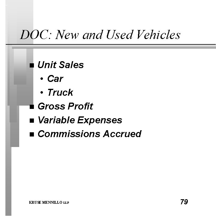 DOC: New and Used Vehicles Unit Sales • Car • Truck n Gross Profit