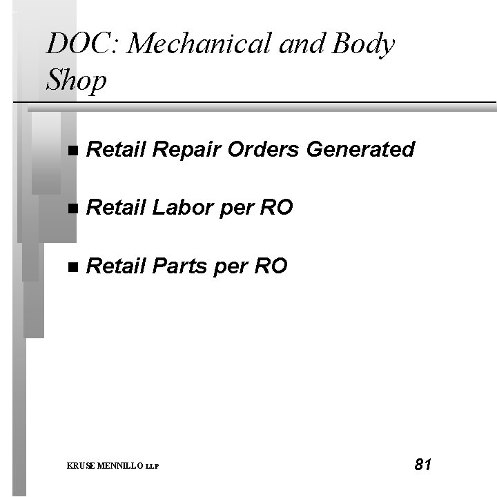 DOC: Mechanical and Body Shop n Retail Repair Orders Generated n Retail Labor per