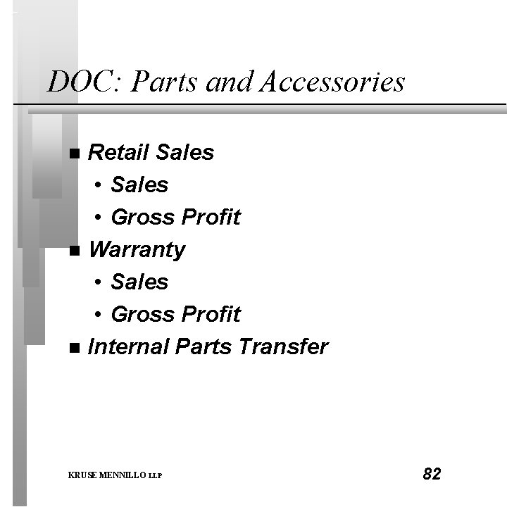 DOC: Parts and Accessories Retail Sales • Gross Profit n Warranty • Sales •