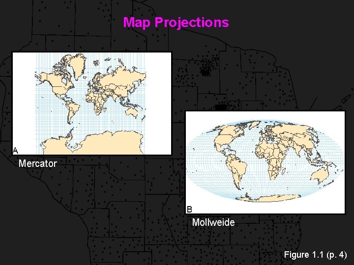 Map Projections Mercator Mollweide Figure 1. 1 (p. 4) 