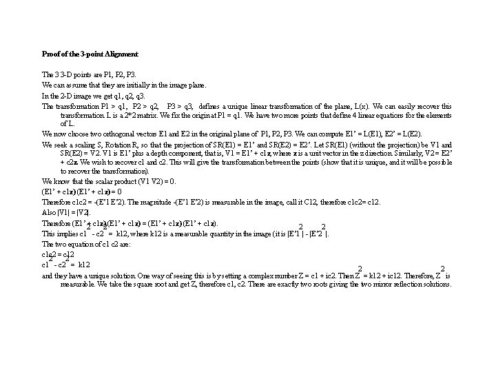  Proof of the 3 -point Alignment: The 3 3 -D points are P