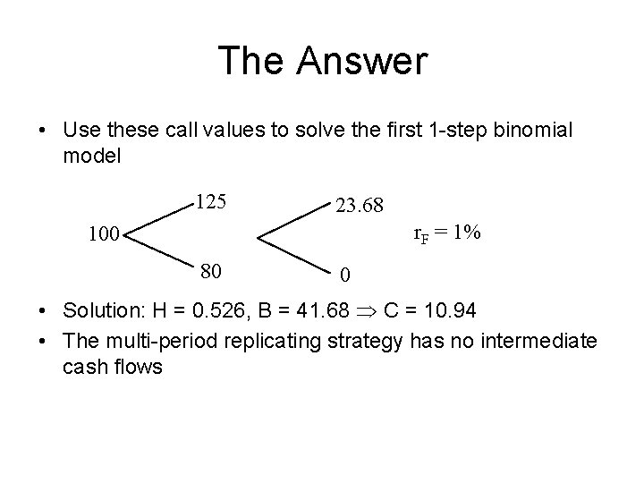 The Answer • Use these call values to solve the first 1 -step binomial