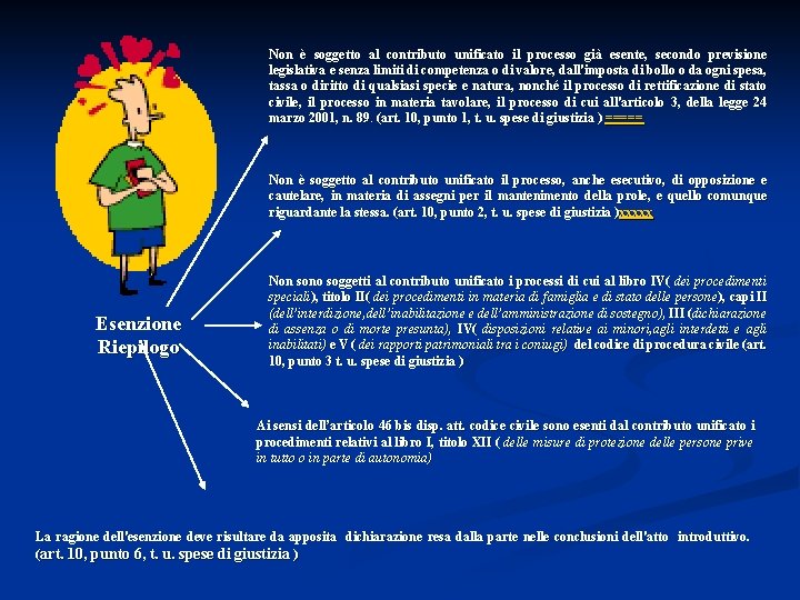 Non è soggetto al contributo unificato il processo già esente, secondo previsione legislativa e