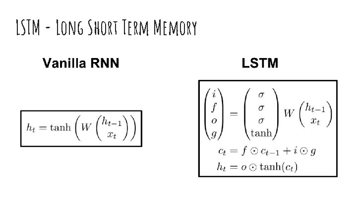 LSTM - Long Short Term Memory 