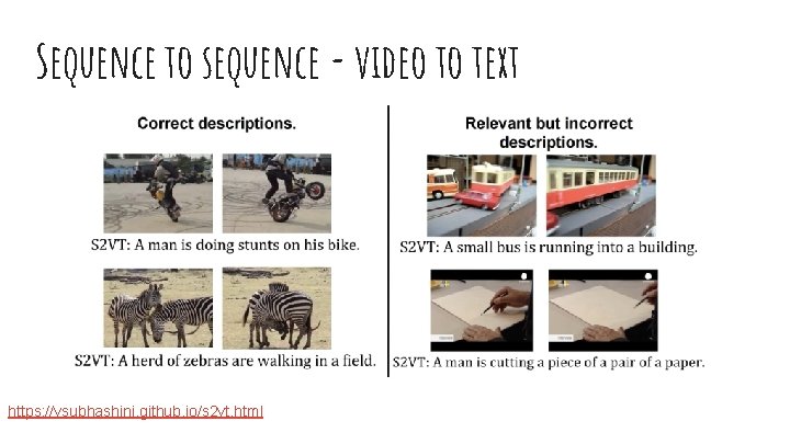 Sequence to sequence - video to text https: //vsubhashini. github. io/s 2 vt. html