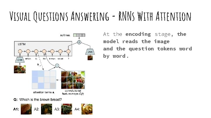 Visual Questions Answering - RNNs With Attention At the encoding stage, the model reads