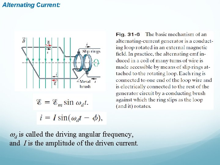 Alternating Current: wd is called the driving angular frequency, and I is the amplitude