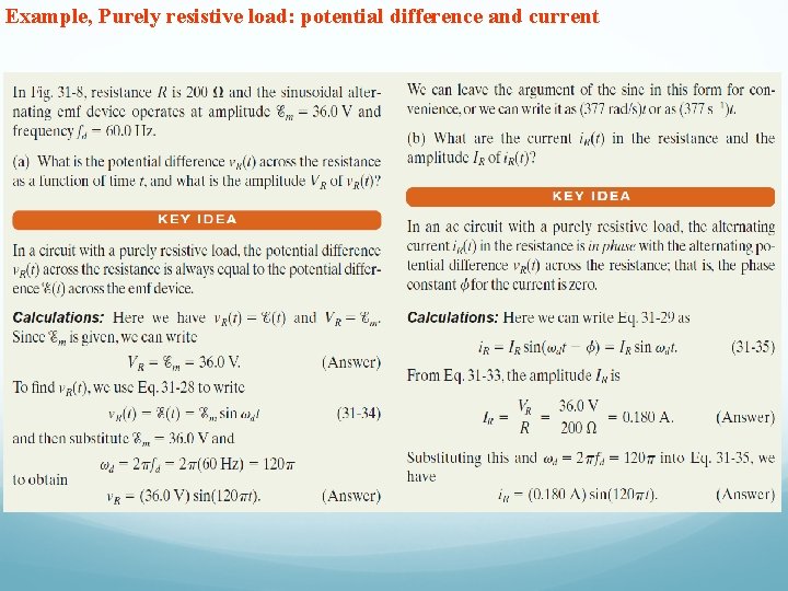 Example, Purely resistive load: potential difference and current 