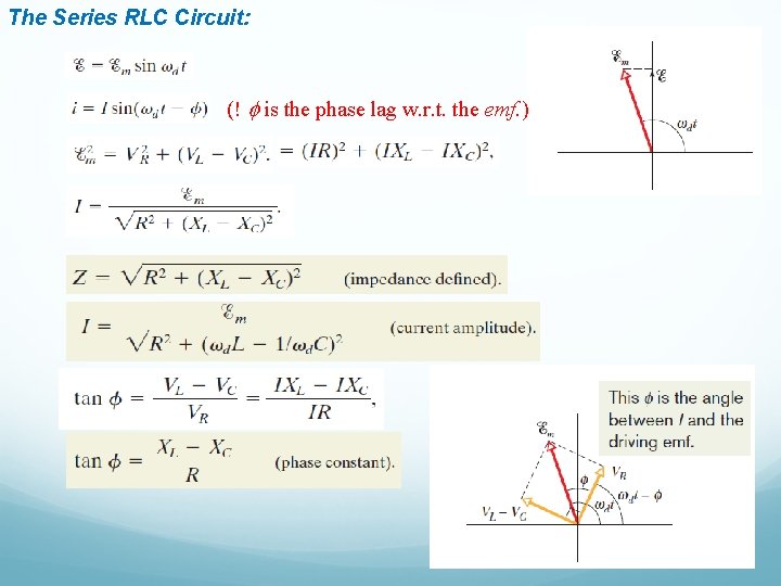 The Series RLC Circuit: (! f is the phase lag w. r. t. the