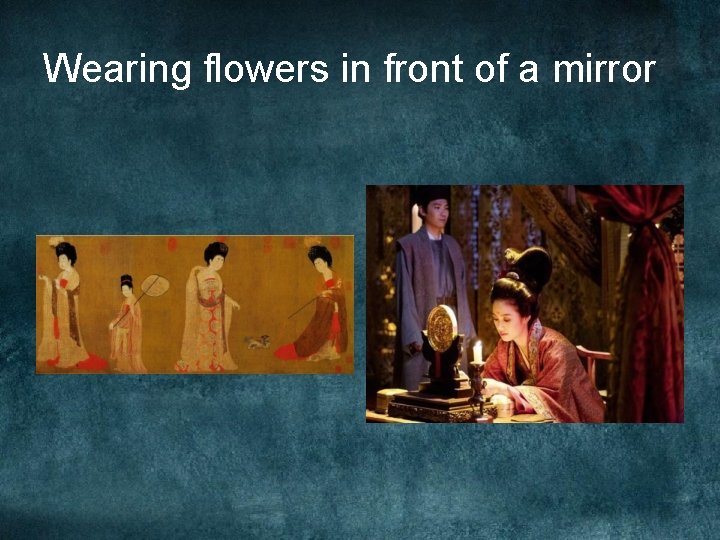 Wearing flowers in front of a mirror Wearing flowers in front of a mirror