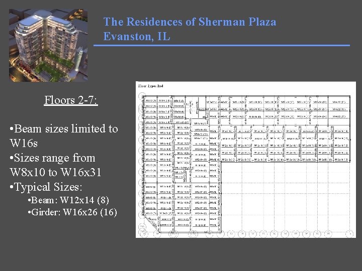 The Residences of Sherman Plaza Evanston, IL Floors 2 -7: • Beam sizes limited