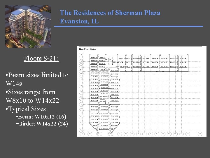 The Residences of Sherman Plaza Evanston, IL Floors 8 -21: • Beam sizes limited