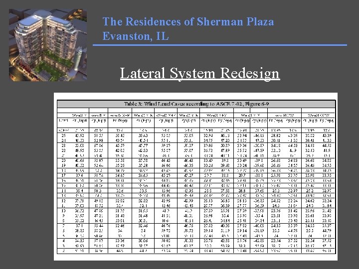 The Residences of Sherman Plaza Evanston, IL Lateral System Redesign 
