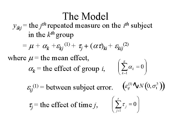 The Model yikj = the jth repeated measure on the ith subject in the