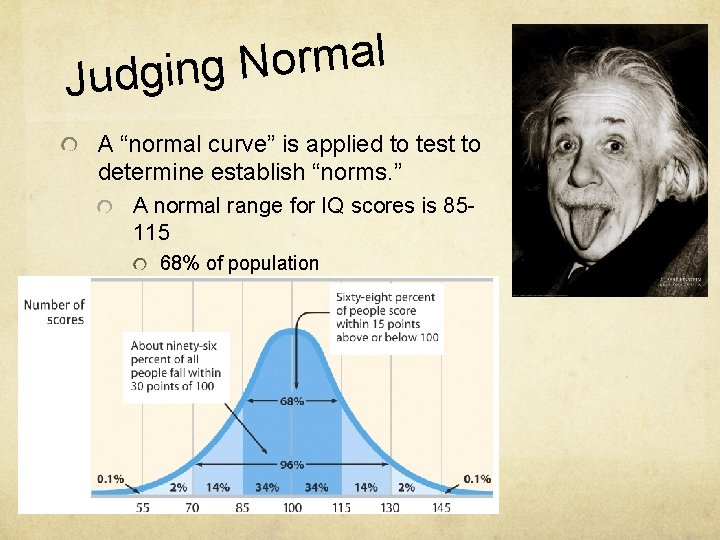 l a m r o N Judging A “normal curve” is applied to test