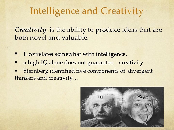 Intelligence and Creativity: is the ability to produce ideas that are both novel and