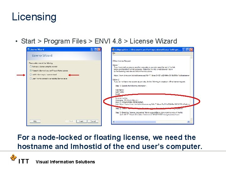 Licensing • Start > Program Files > ENVI 4. 8 > License Wizard For