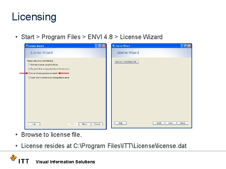 Licensing • Start > Program Files > ENVI 4. 8 > License Wizard •