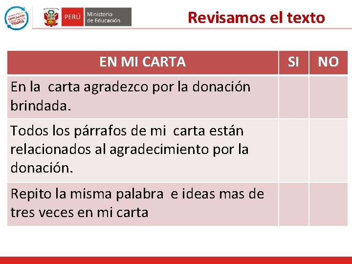 Revisamos el texto EN MI CARTA En la carta agradezco por la donación brindada. Revisamos el texto EN MI CARTA En la carta agradezco por la donación brindada.